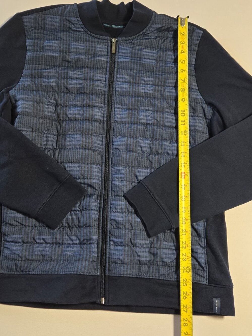 Perry Ellis Men Mixed Media Quilted Jacket Bomber Dark Sapphire Full Zip Size XL - Picture 6 of 8